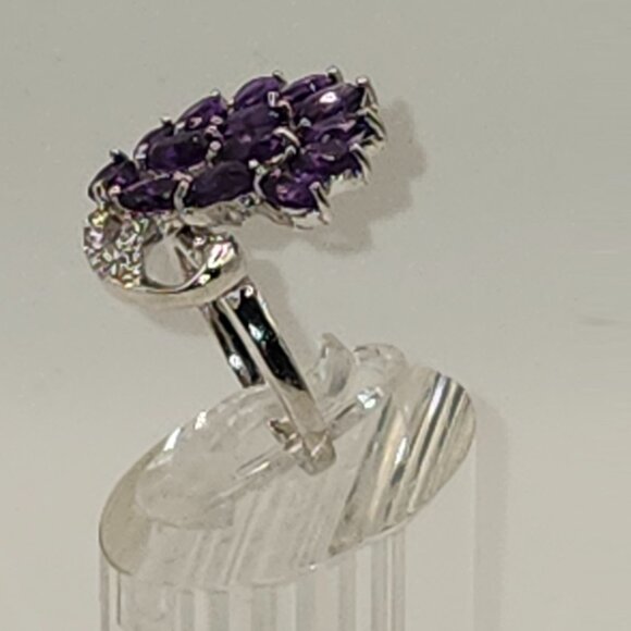 .925 Sterling Silver Amethyst & Cubic Zirconia Peacock Design Ring. Size 6 $690 - Picture 2 of 6